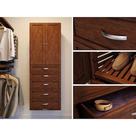 John Louis Home Solid Wood 16in. Deep 5 Drawer and Solid Wood  Door Storage Tower Chestnut JLH-306SH-CH-SD